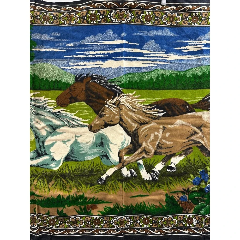 Vintage Turkish Cotton Horse Scene Wall Tapestry 39.5